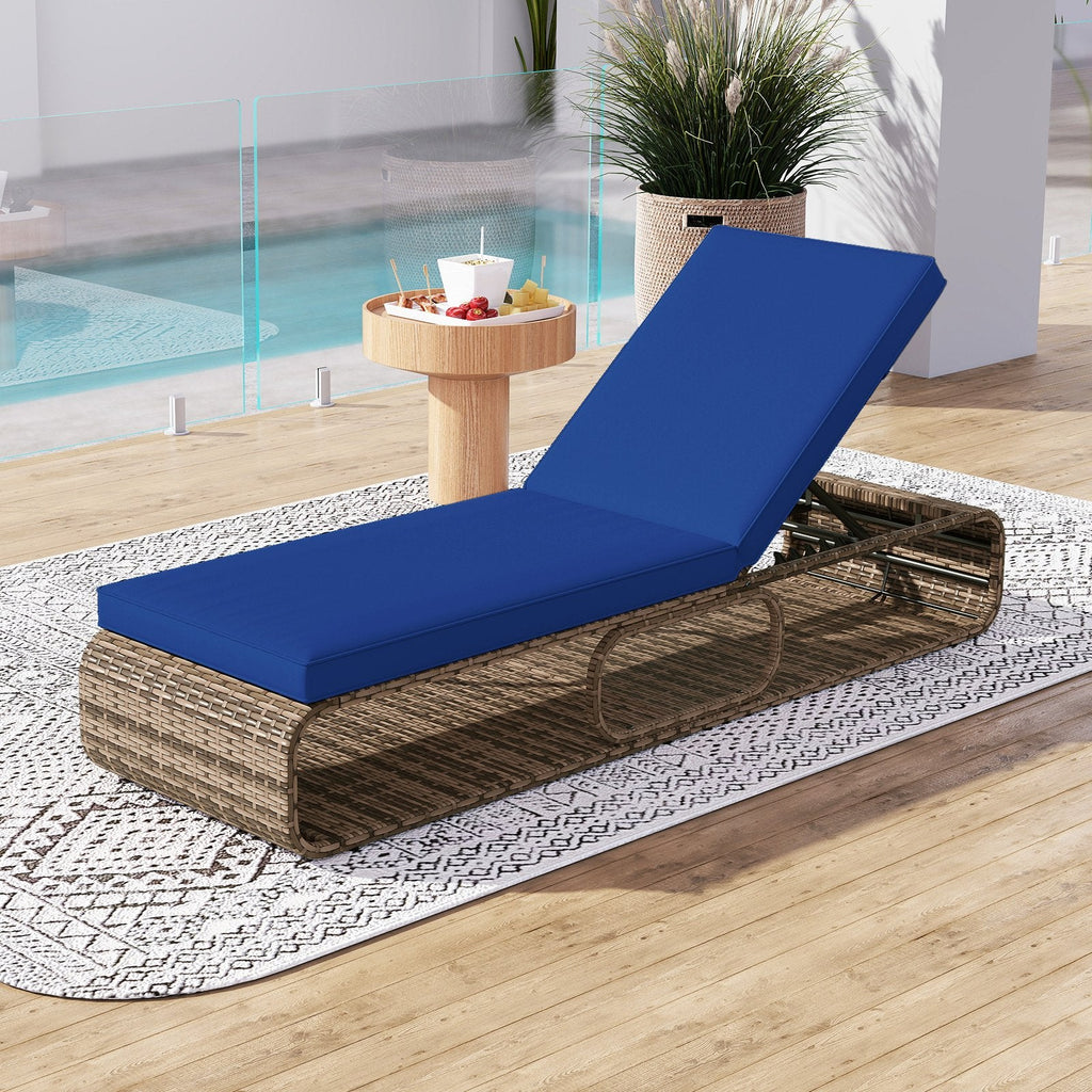 PE Rattan Chaise Lounge with 7 Level Backrest and Under Seat Storage, Navy
