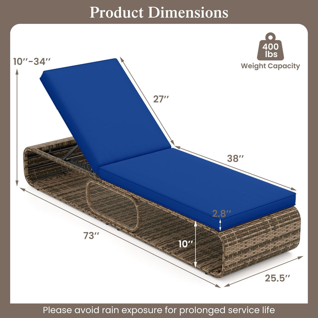 PE Rattan Chaise Lounge with 7 Level Backrest and Under Seat Storage, Navy