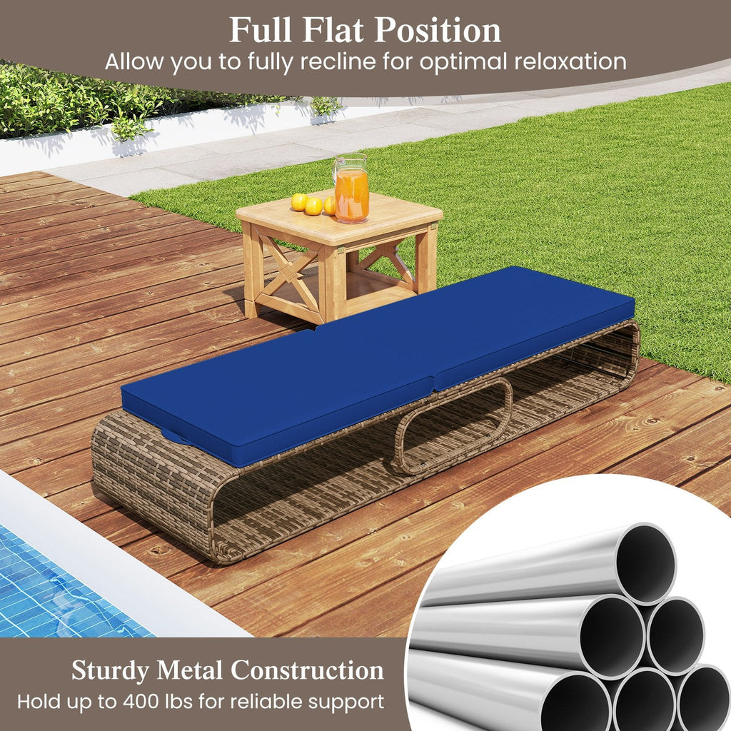 PE Rattan Chaise Lounge with 7 Level Backrest and Under Seat Storage, Navy