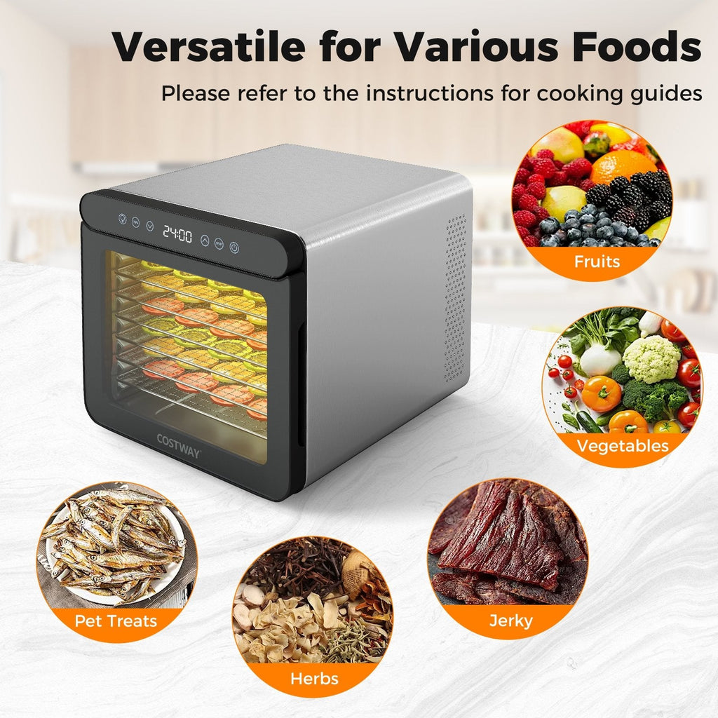 7 Stainless Steel Trays Dryer with 1-24H Timer and 30-75℃ Temperature-Silver