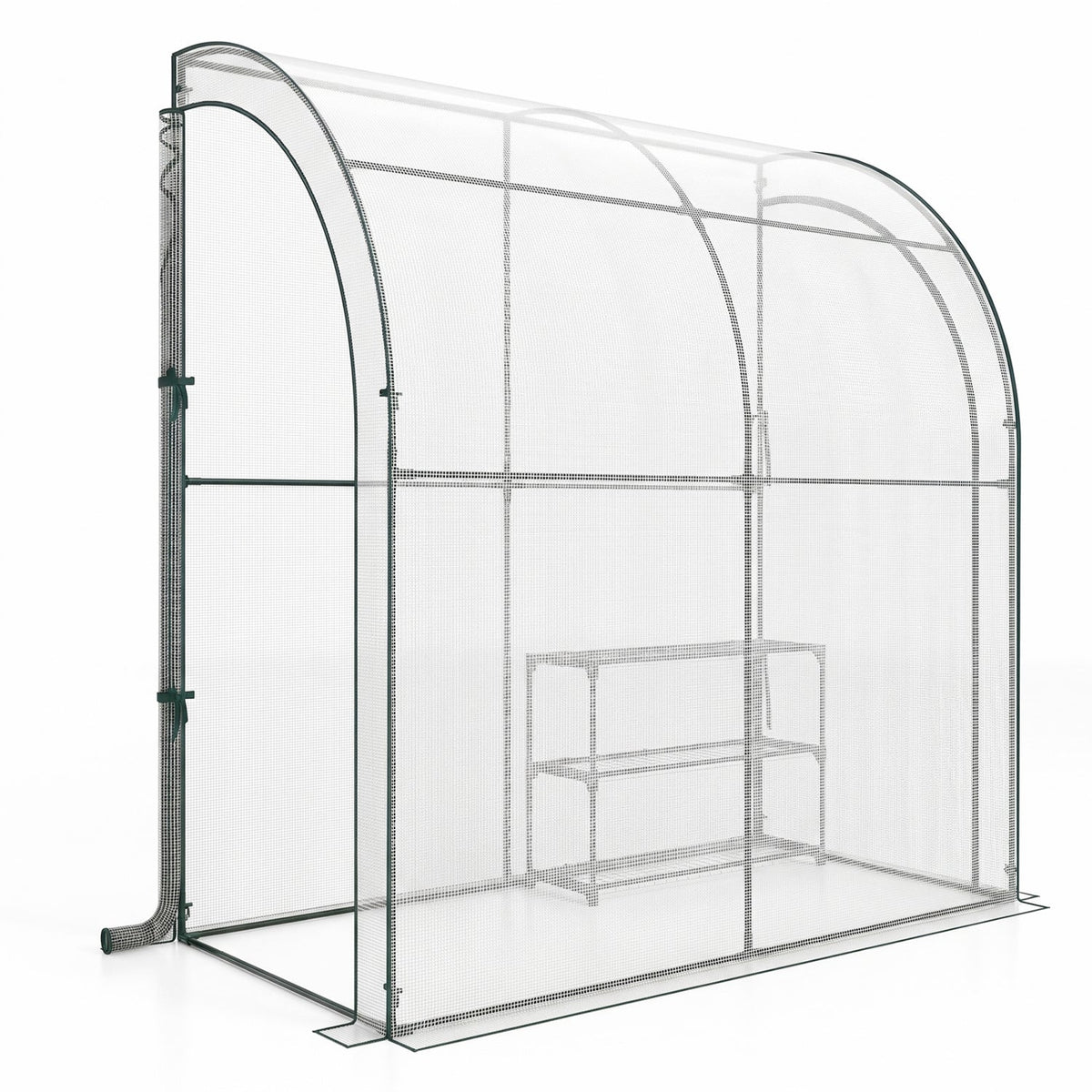 7 x 3.5 x 7 Feet Lean-to Greenhouse with Flower Rack-White