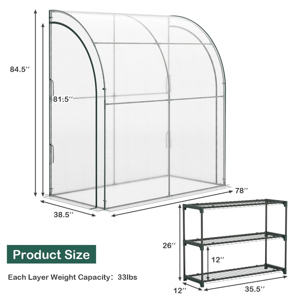 7 x 3.5 x 7 Feet Lean-to Greenhouse with Flower Rack-White