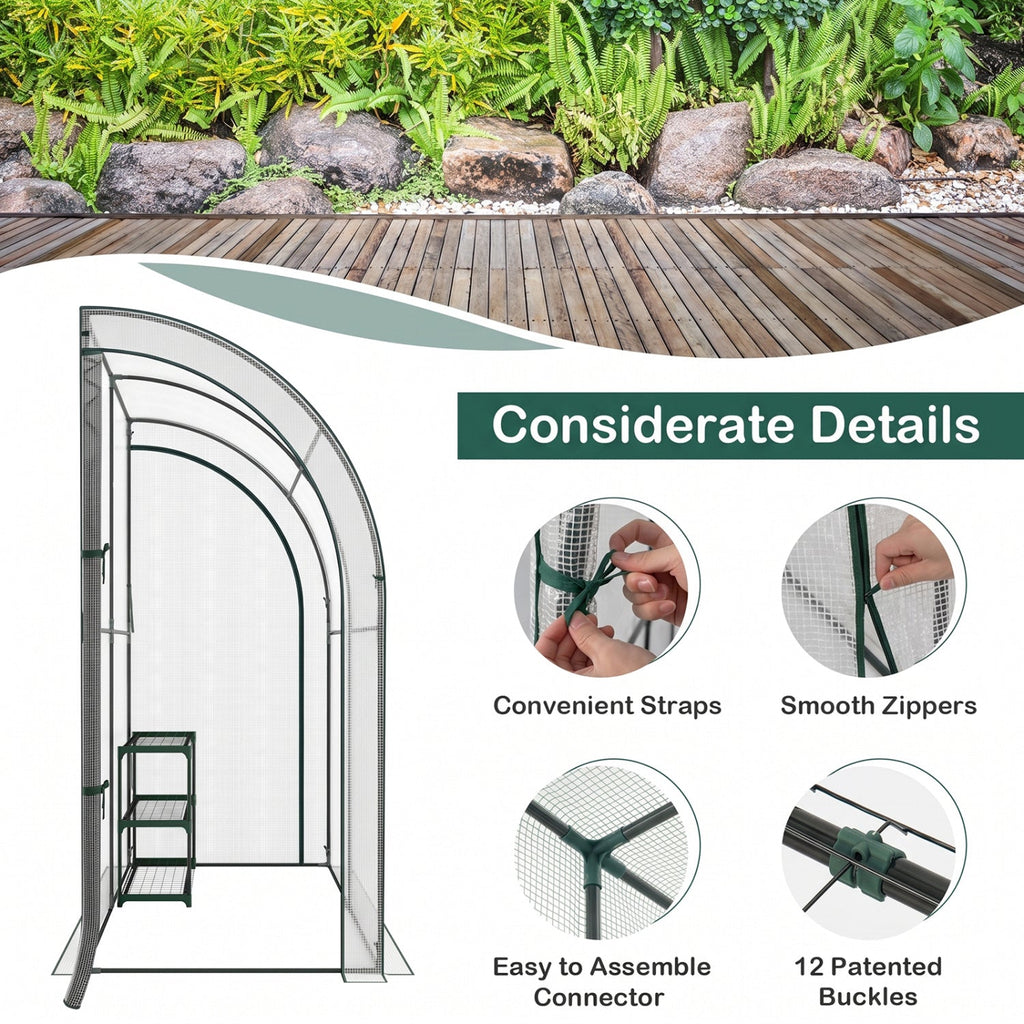 7 x 3.5 x 7 Feet Lean-to Greenhouse with Flower Rack-White