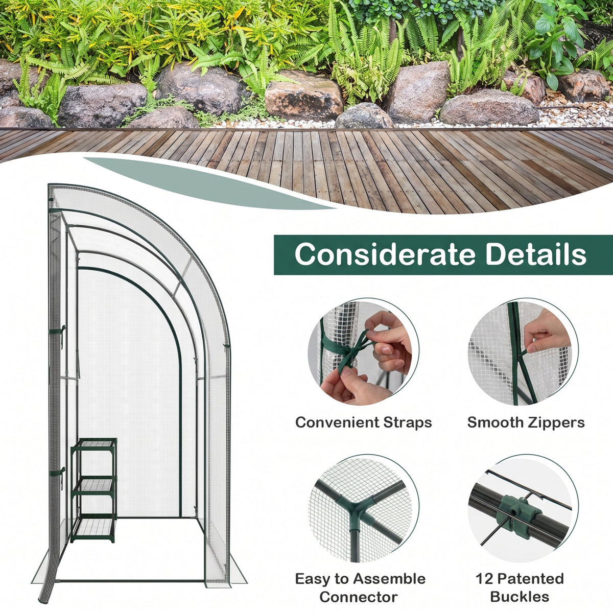 7 x 3.5 x 7 Feet Lean-to Greenhouse with Flower Rack-White