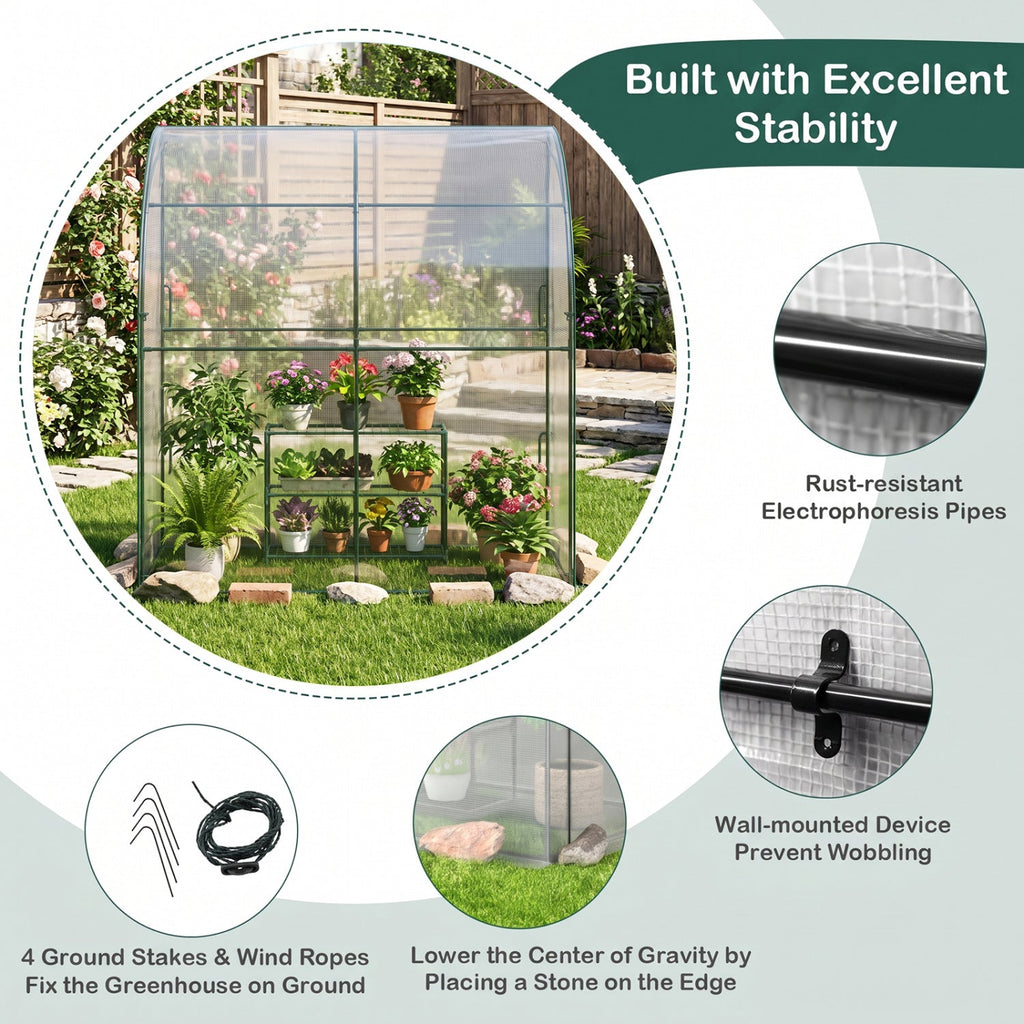 7 x 3.5 x 7 Feet Lean-to Greenhouse with Flower Rack-White