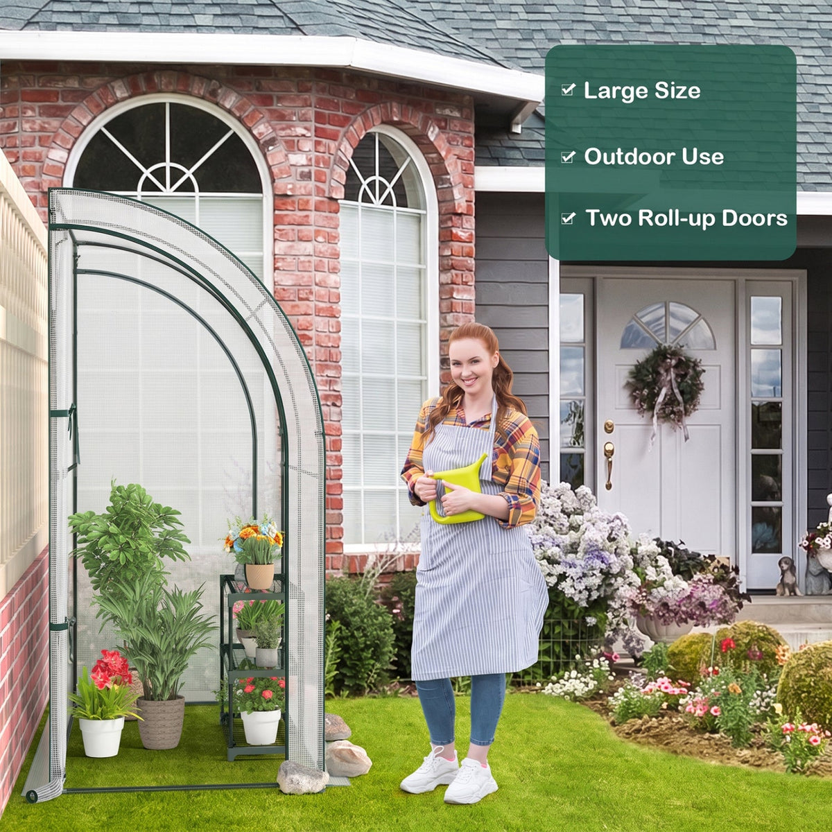7 x 3.5 x 7 Feet Lean-to Greenhouse with Flower Rack-White