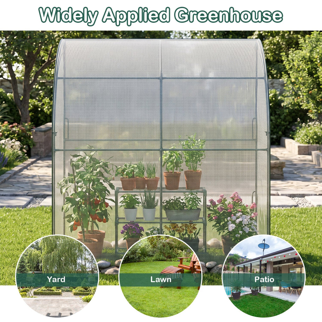 7 x 3.5 x 7 Feet Lean-to Greenhouse with Flower Rack-White