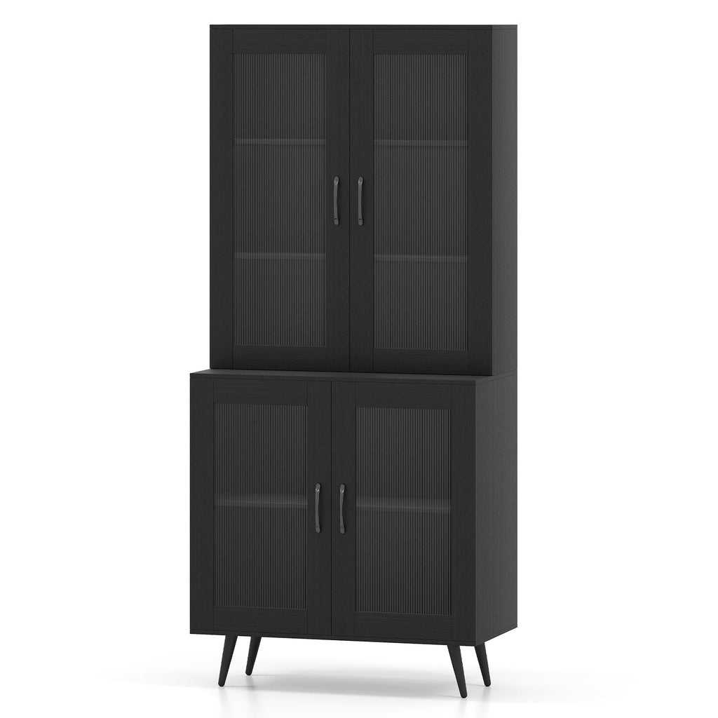 70.5 inch Tall Kitchen Pantry Cabinet Cupboard with 4 Transparent Doors-Black