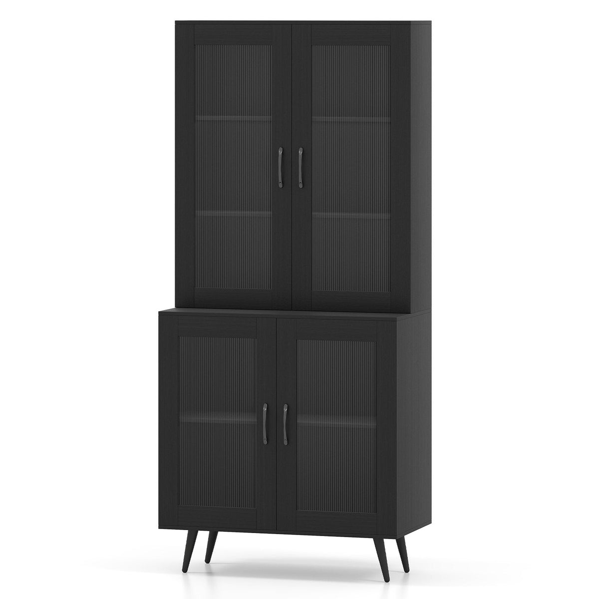 70.5 inch Tall Kitchen Pantry Cabinet Cupboard with 4 Transparent Doors-Black
