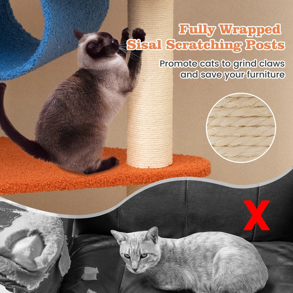 70 Inch Aviation Cat Tree with a Helicopter Perch, Tunnel and Cloud Platforms