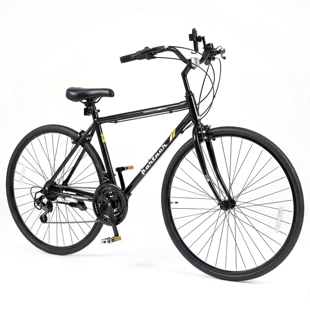 700C Hybrid Bike with Shimano 18 Speed and Phone Holder, Black
