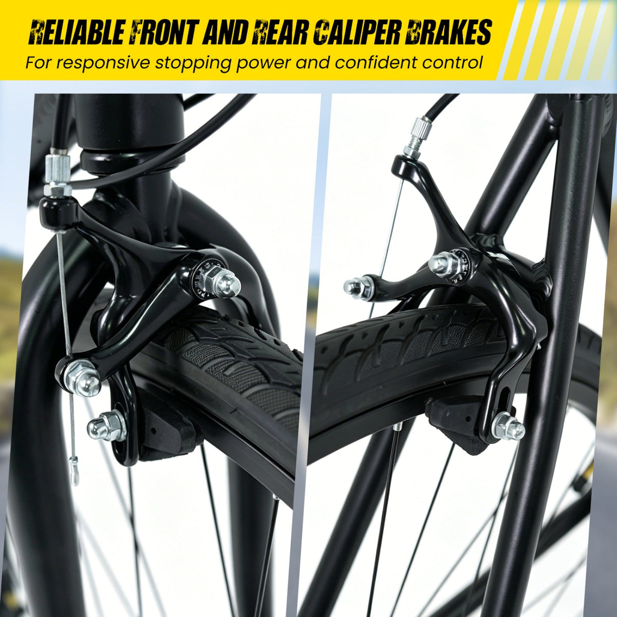 700C Hybrid Bike with Shimano 18 Speed and Phone Holder, Black