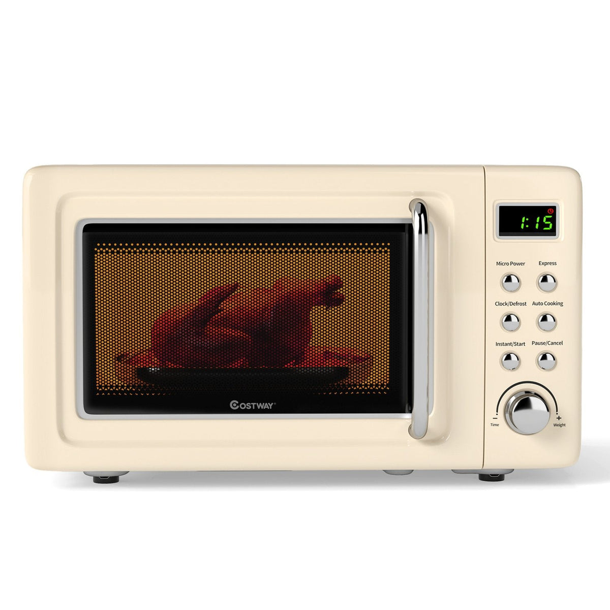 700W Retro Countertop Microwave Oven with 5 Micro Power and Auto Cooking Function-Cream White