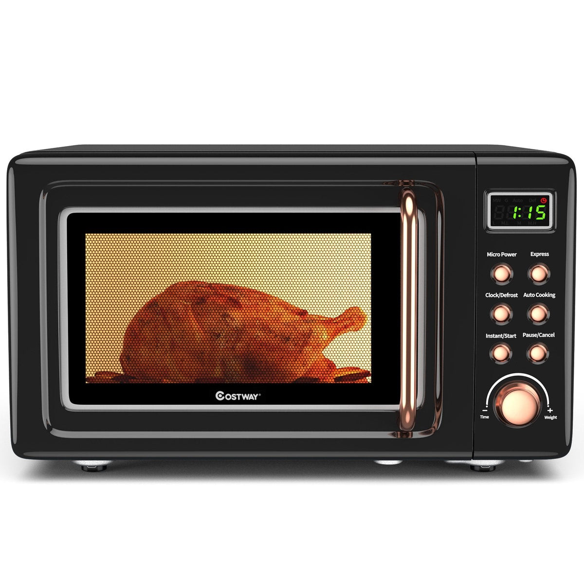 700W Retro Countertop Microwave Oven with 5 Micro Power and Auto Cooking Function-Golden