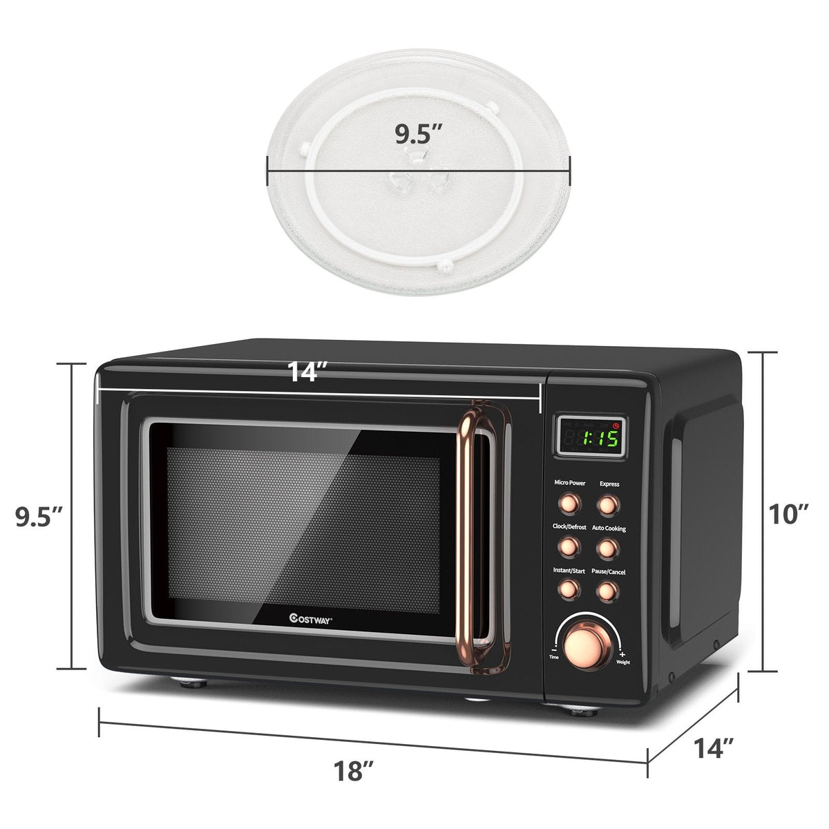 700W Retro Countertop Microwave Oven with 5 Micro Power and Auto Cooking Function-Golden