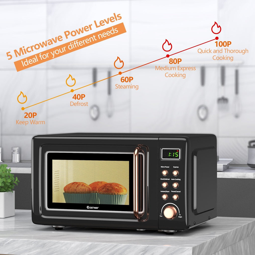 700W Retro Countertop Microwave Oven with 5 Micro Power and Auto Cooking Function-Golden