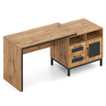 71-Inch Computer Table with Open Compartments and Drawers-Natural