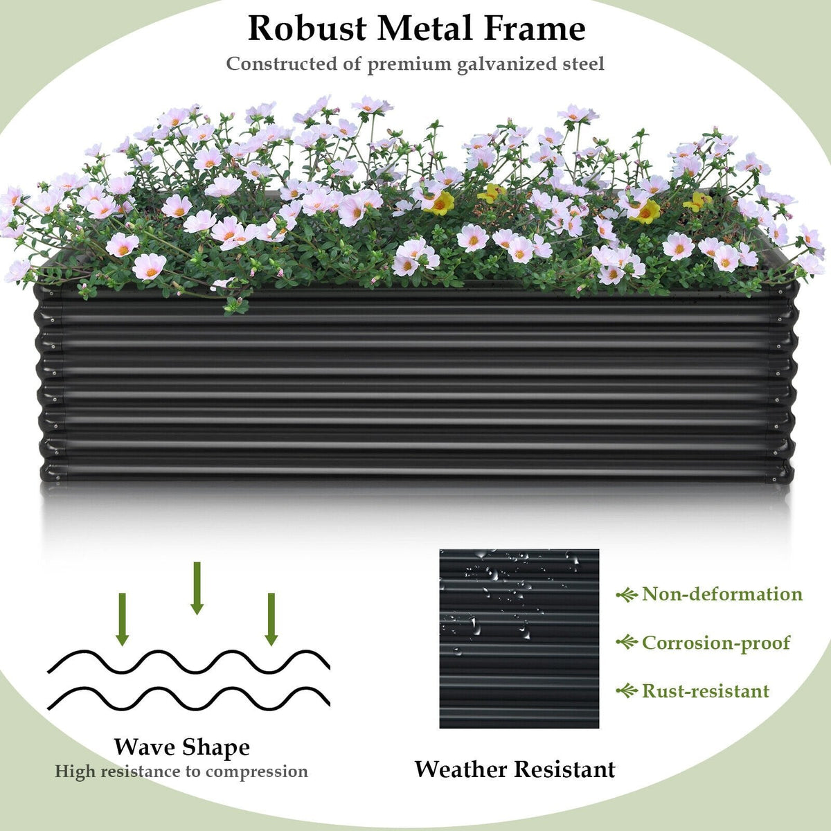 71 Inch Galvanized Metal Raised Garden Bed in Dark Grey, 36 Cu Ft Open Bottom Planter