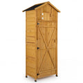 71 Inch Tall Garden Tool Storage Cabinet with Lockable Doors and Foldable Table-Natural