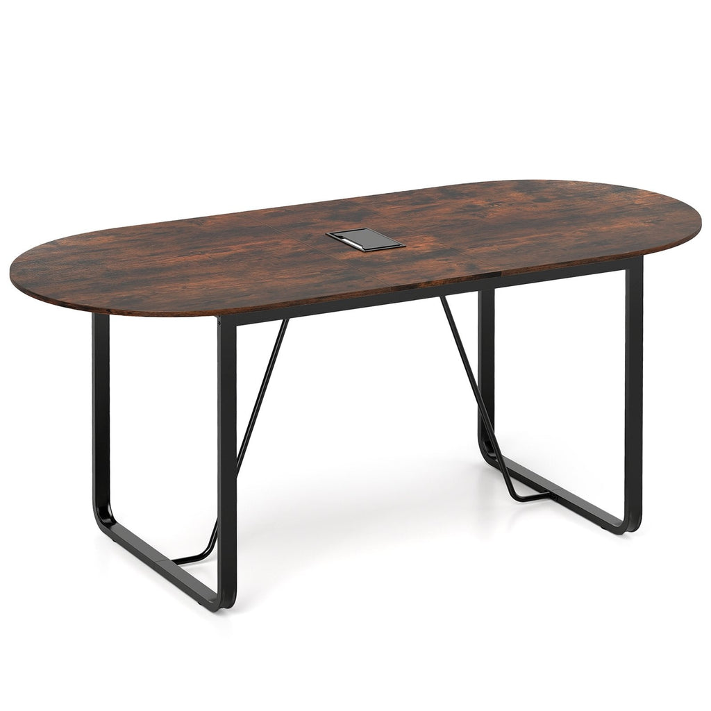 71 Inches Executive Table Oval Home Office Table with Cable Management Hole-Rustic Brown
