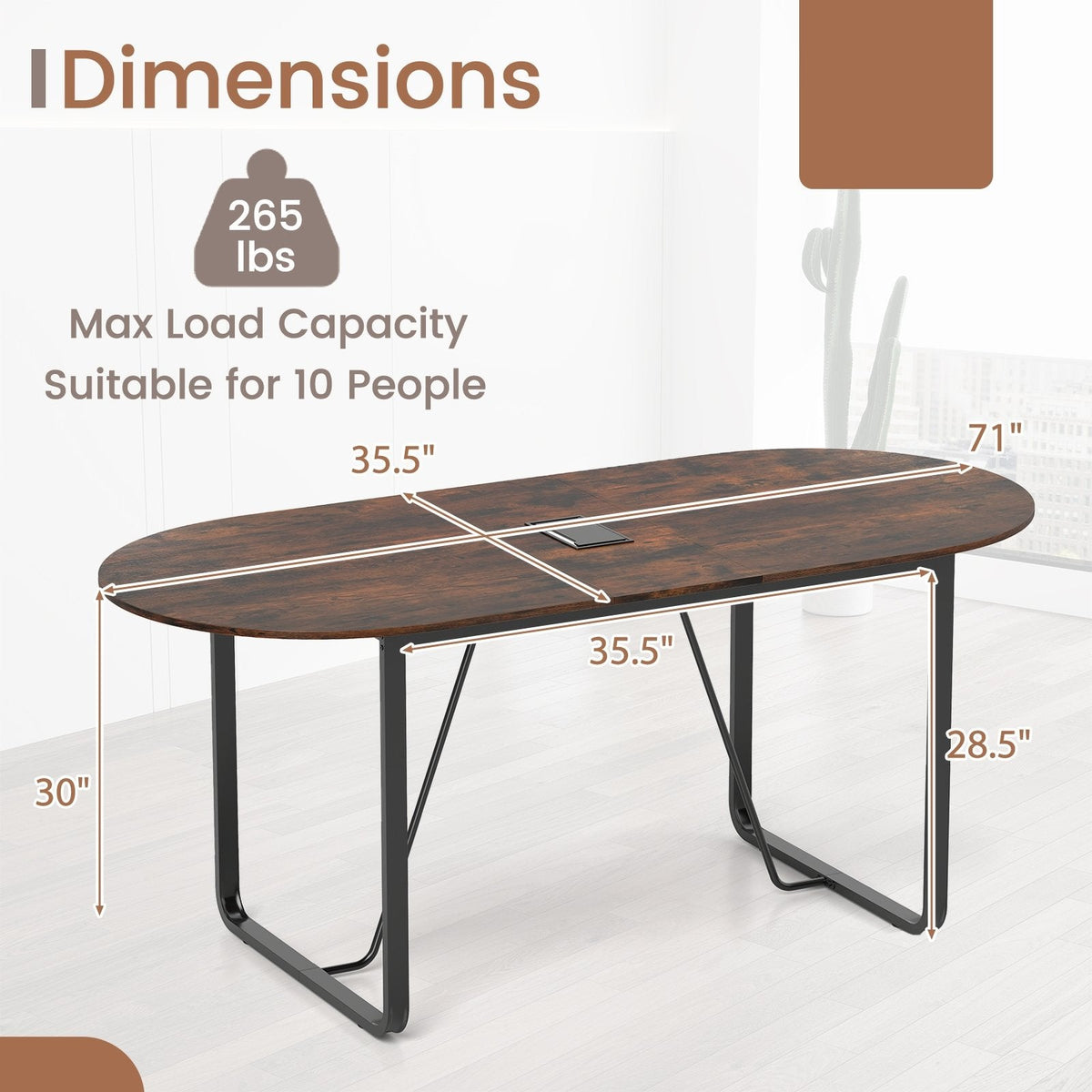 71 Inches Executive Table Oval Home Office Table with Cable Management Hole-Rustic Brown
