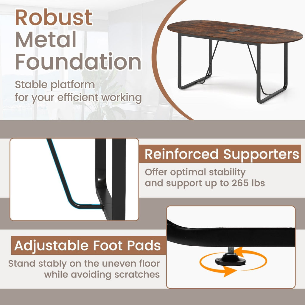 71 Inches Executive Table Oval Home Office Table with Cable Management Hole-Rustic Brown