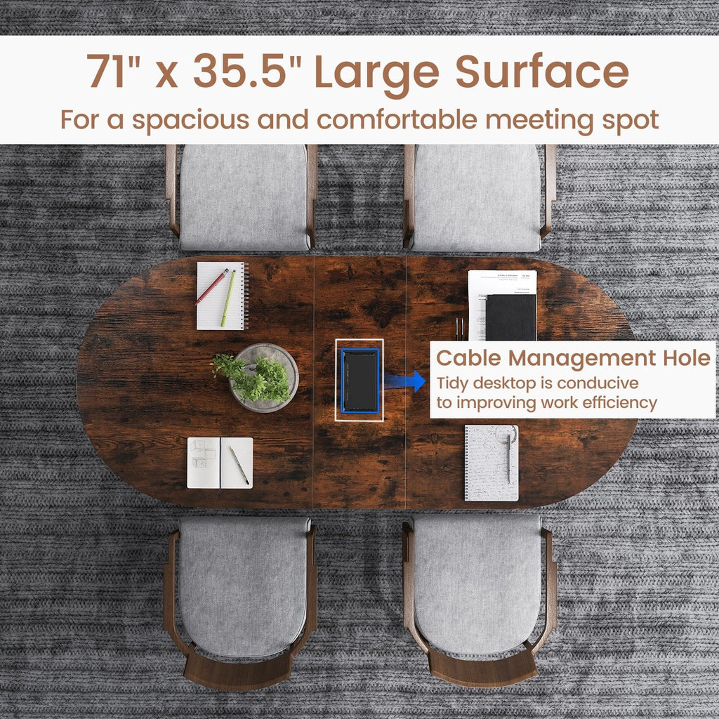 71 Inches Executive Table Oval Home Office Table with Cable Management Hole-Rustic Brown