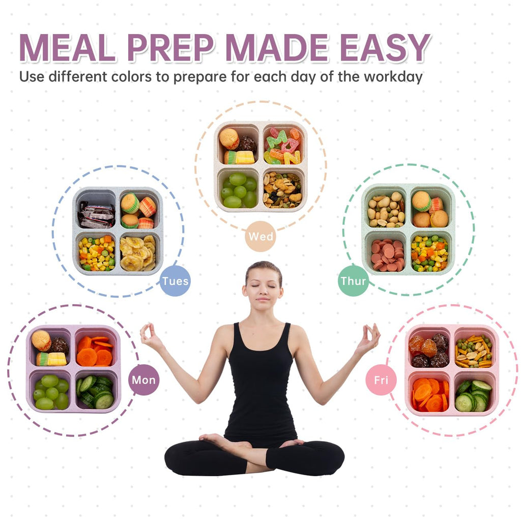 Luriseminger 5 Pack Bento Lunch Box,4 Compartment Snack Containers,Divided Snack Box,Meal Prep Lunch Containers FOR Kids/Toddle/Adults,Food Storage Containers for School, Work and Travel 🍁 All In One Marketplace Canada