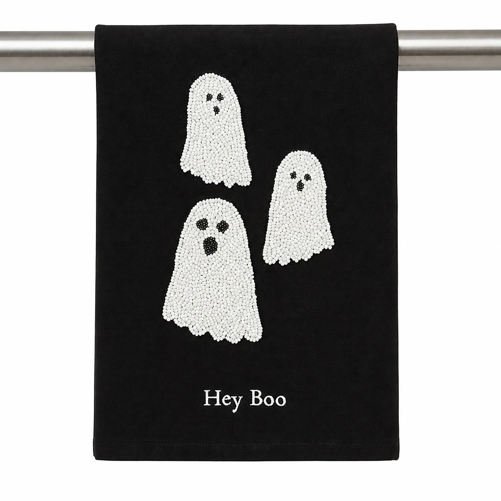 Mud Pie Halloween Bead Towel, Ghost, 26" x 14"
