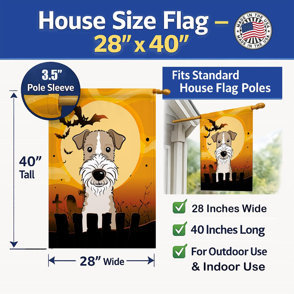 Caroline's Treasures BB1805CHF Halloween Wire Haired Fox Terrier Canvas House Size Flag, Multicolor, Large
