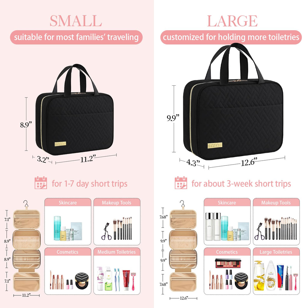 HOTOR Travel Toiletry Bag - Toiletry Bag w/Hanging Hook for Women & Men, Makeup Bag/Big Comparment, Waterproof for Travel Accessories, Travel Essentials, Small, Black 🍁 All In One Marketplace Canada