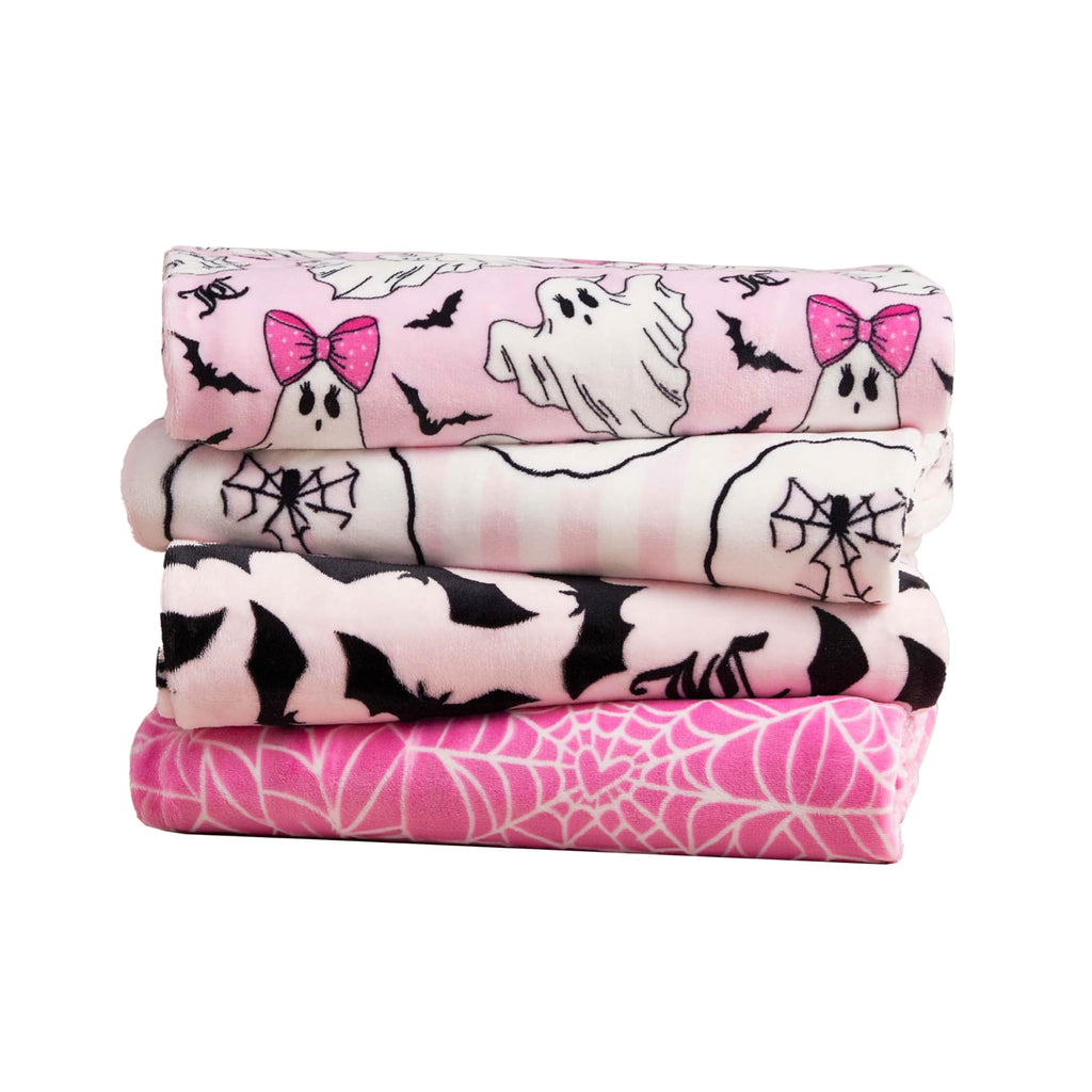 Juicy Couture Girly Ghosts Halloween Plush Throw Blanket, Soft Polyester Decorative Throw for Sofa or Bed, Light Pink, 50"x60"