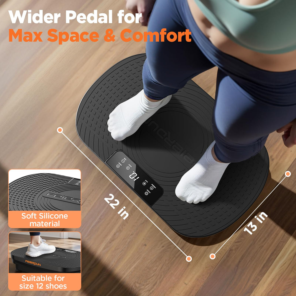 FEIERDUN Vibration Plate Exercise Machine, Full Body Vibrating Plate with Wider Platform, 150kg (330lbs) Capacity, Plaque Vibrante with LED Screen, Remote & Resistance Bands,Black 🍁 All In One Marketplace Canada