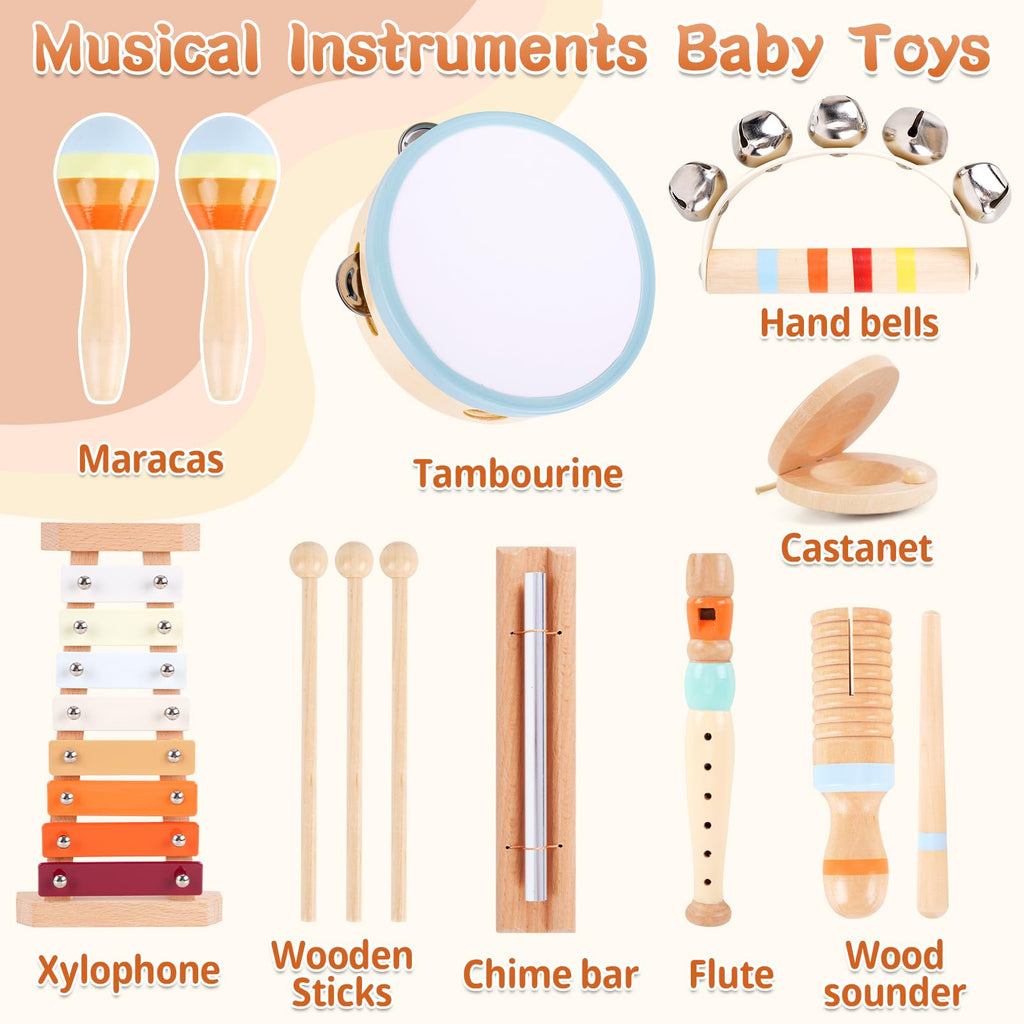 Wooden Musical Instruments for Toddlers 1-3 - Montessori Educational Toys for 1 2 3 Year Old Baby Kids, with Xylophone, One 1st 2st Christmas Birthday Gifts for Girls Boys 🍁 All In One Marketplace Canada