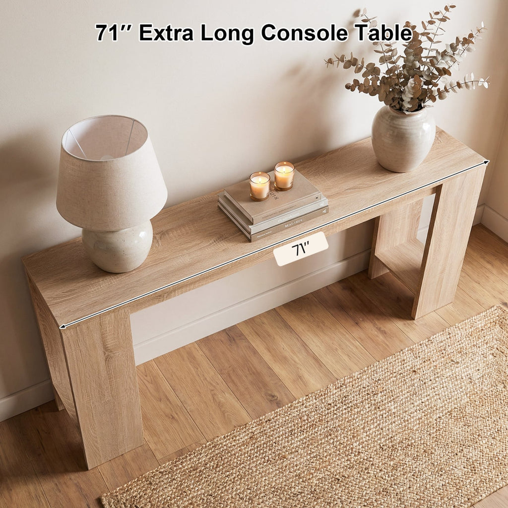 71 Inches Long Console Table with Storage for Hallway-Natural