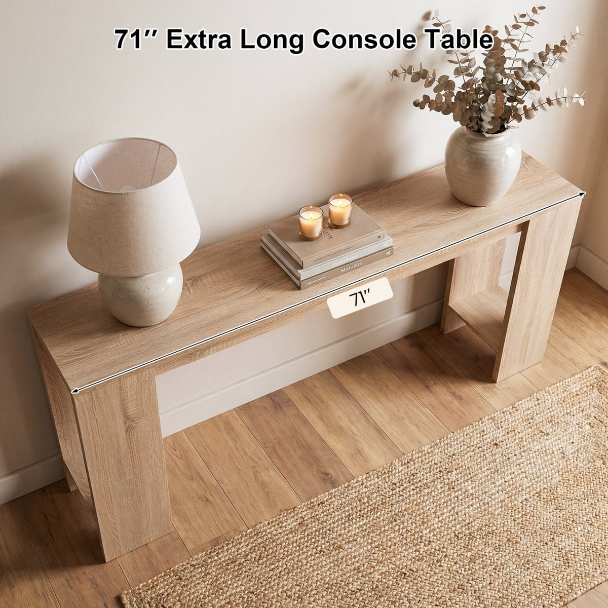 71 Inches Long Console Table with Storage for Hallway-Natural