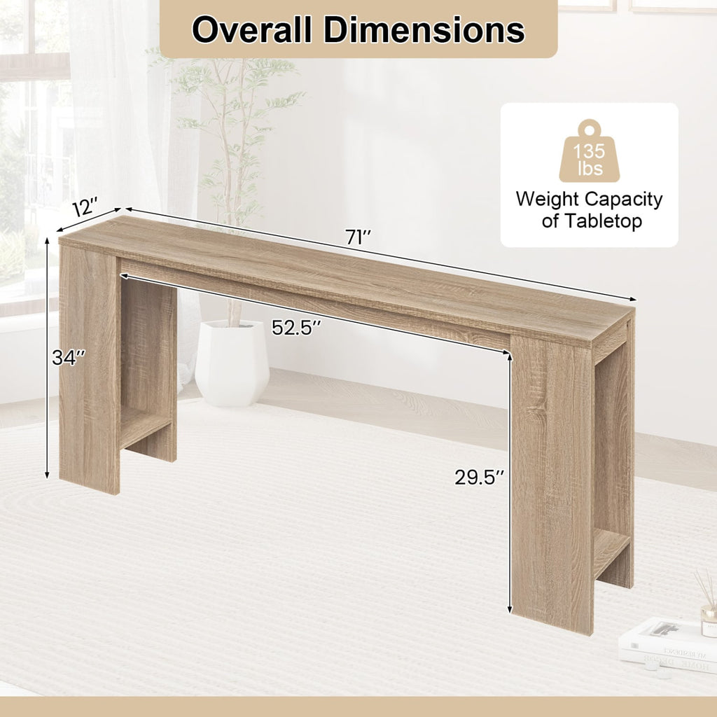 71 Inches Long Console Table with Storage for Hallway-Natural