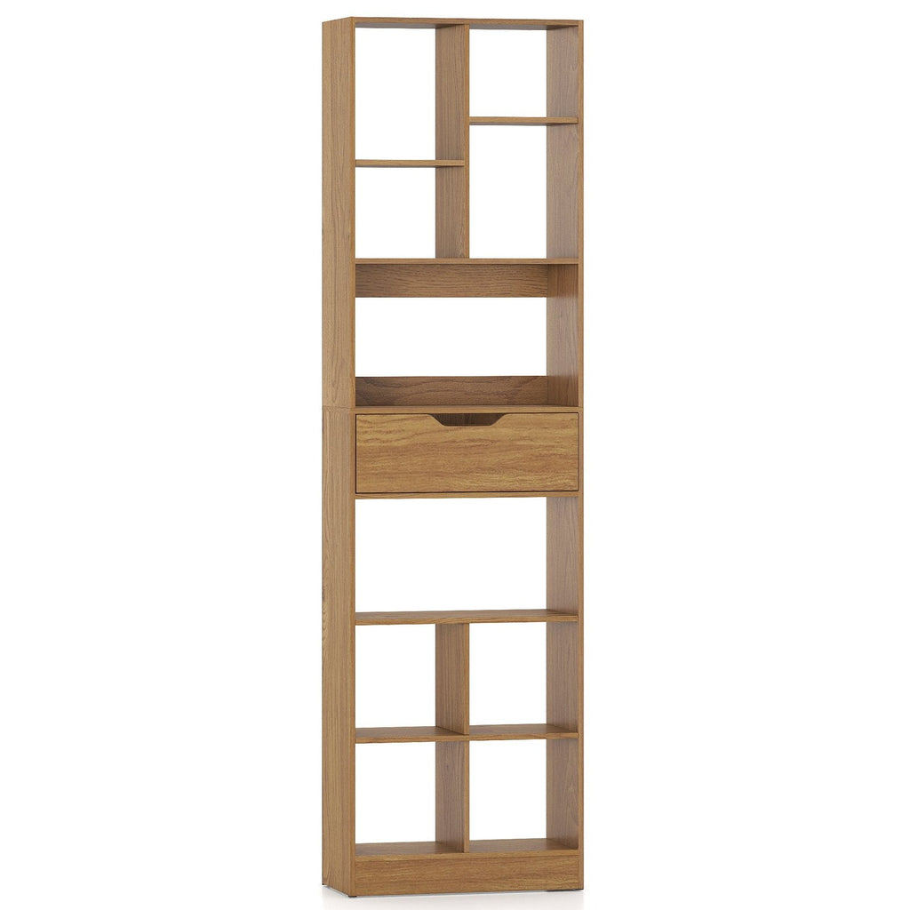 71inch Tall Freestanding Bookcase with Drawer 10-Cube Storage Organizer-Natural
