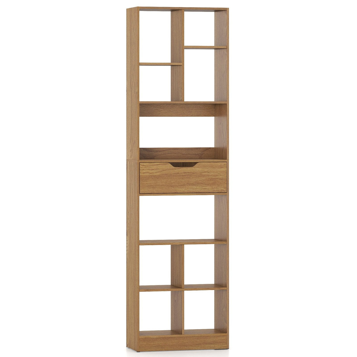 71inch Tall Freestanding Bookcase with Drawer 10-Cube Storage Organizer-Natural
