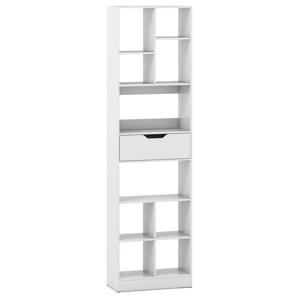 71inch Tall Freestanding Bookcase with Drawer 10-Cube Storage Organizer-White