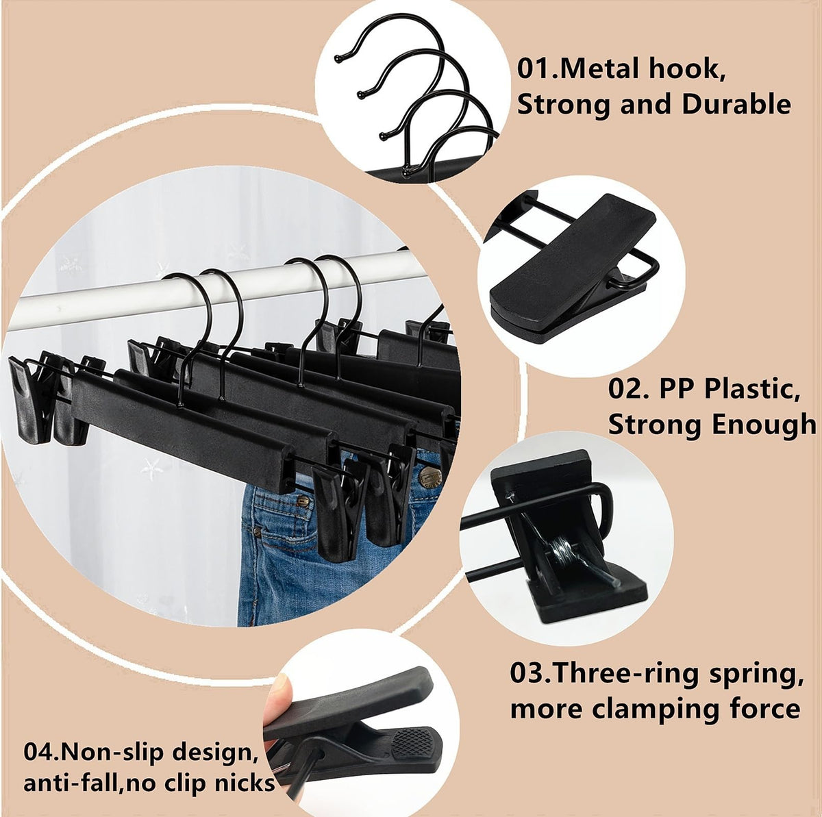 Lamitocs Pants Hangers with Clips, Skirt Hangers, 360 ° Swivel Hooks Space Saving Hangers for Pants, Skirts, Clothes, Jeans (10Pack,Black) 🍁 All In One Marketplace Canada