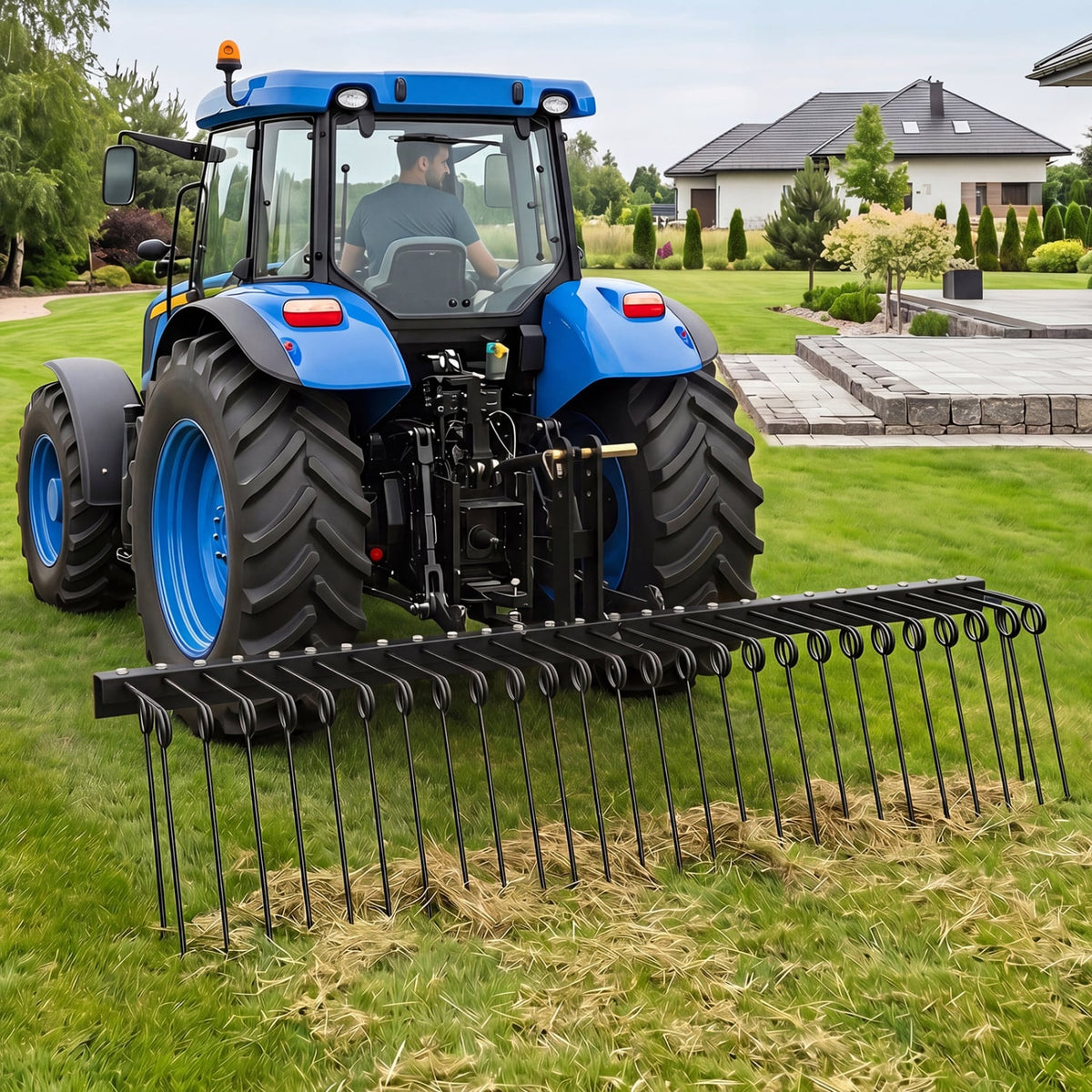 72 inches Pine Straw Rake with 30 Metal Coil Tines for Grass-Black