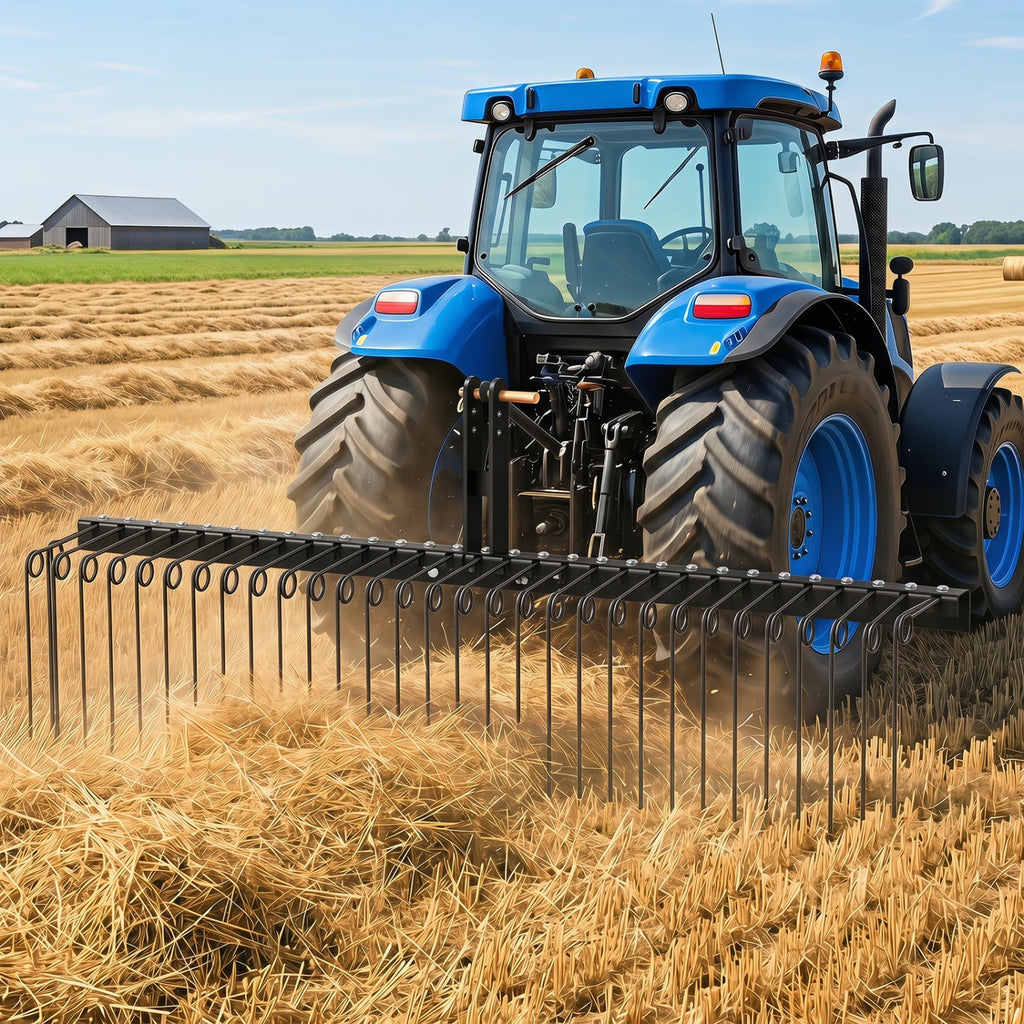 72 inches Pine Straw Rake with 30 Metal Coil Tines for Grass-Black