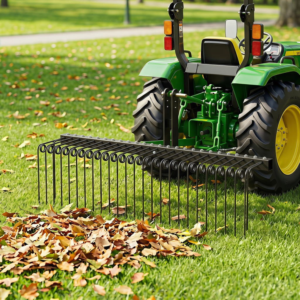 72 inches Pine Straw Rake with 30 Metal Coil Tines for Grass-Black