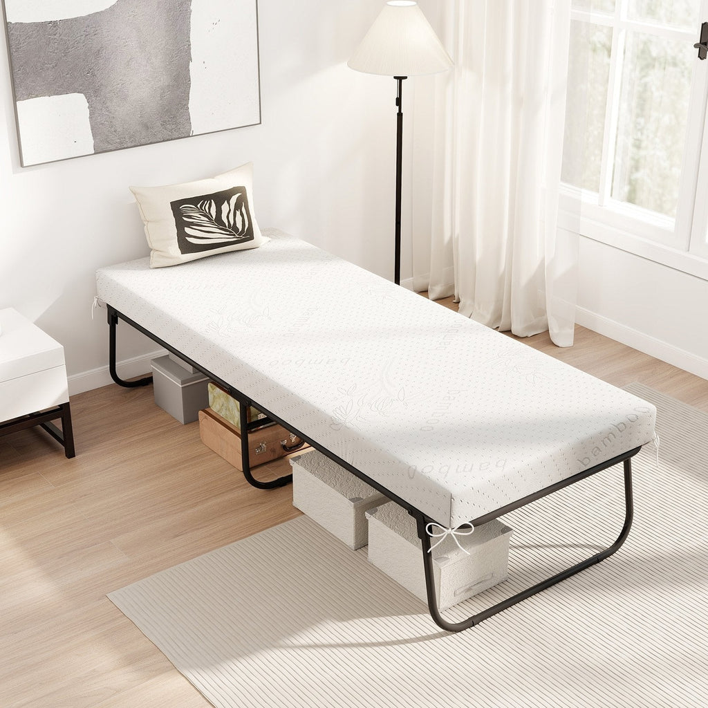 75 x 31 Inch Folding Bed with Mattress Cot Size with Memory Foam