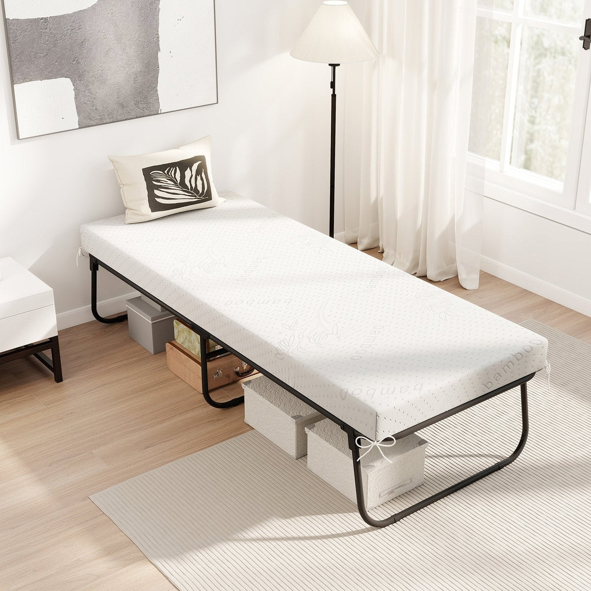 75 x 31 Inch Folding Bed with Mattress Cot Size with Memory Foam