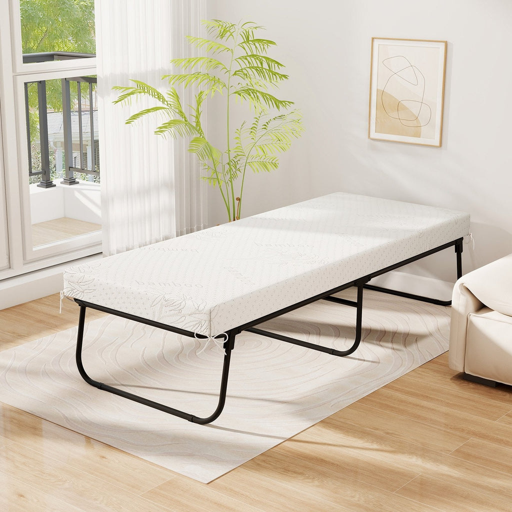 75 x 31 Inch Folding Bed with Mattress Cot Size with Memory Foam