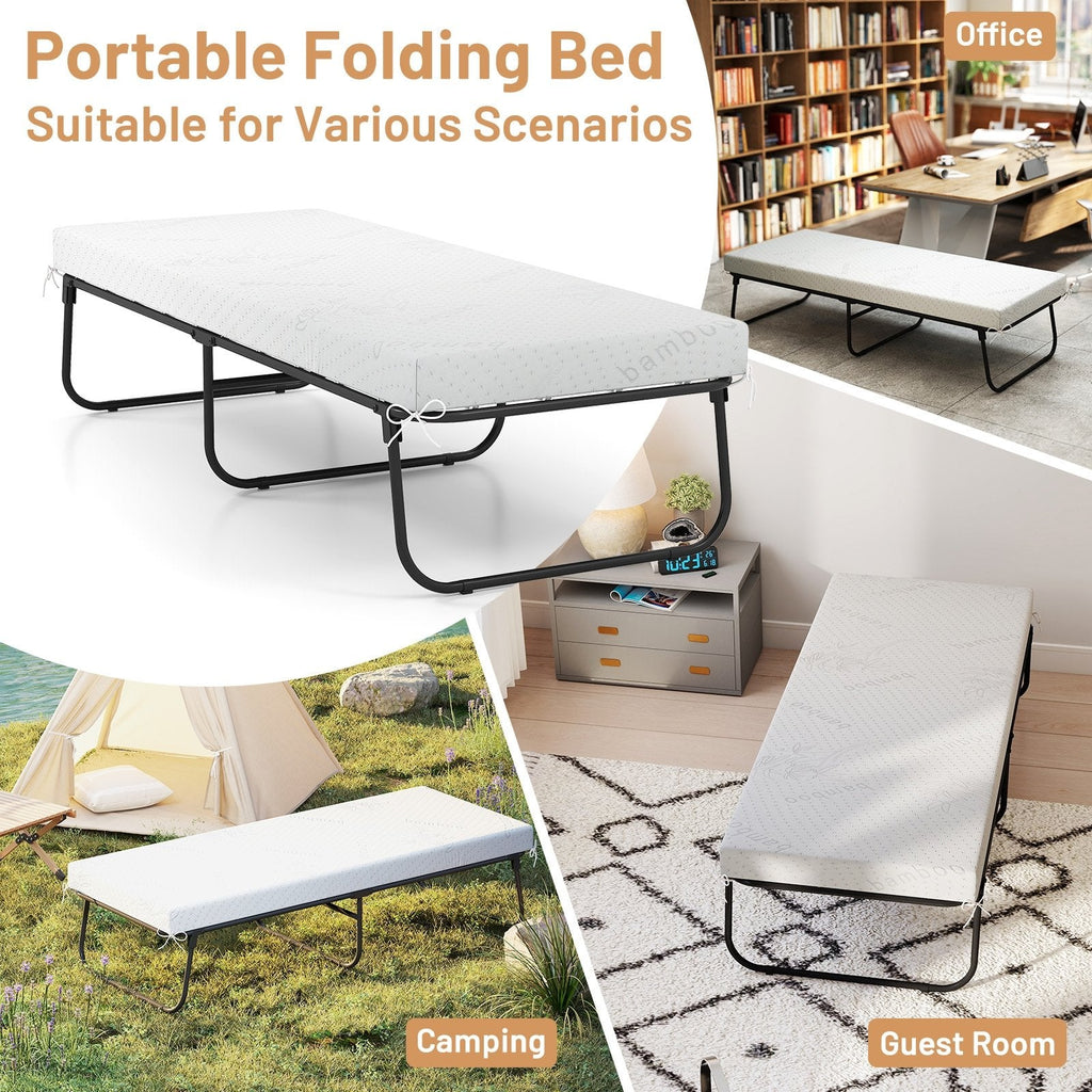 75 x 31 Inch Folding Bed with Mattress Cot Size with Memory Foam