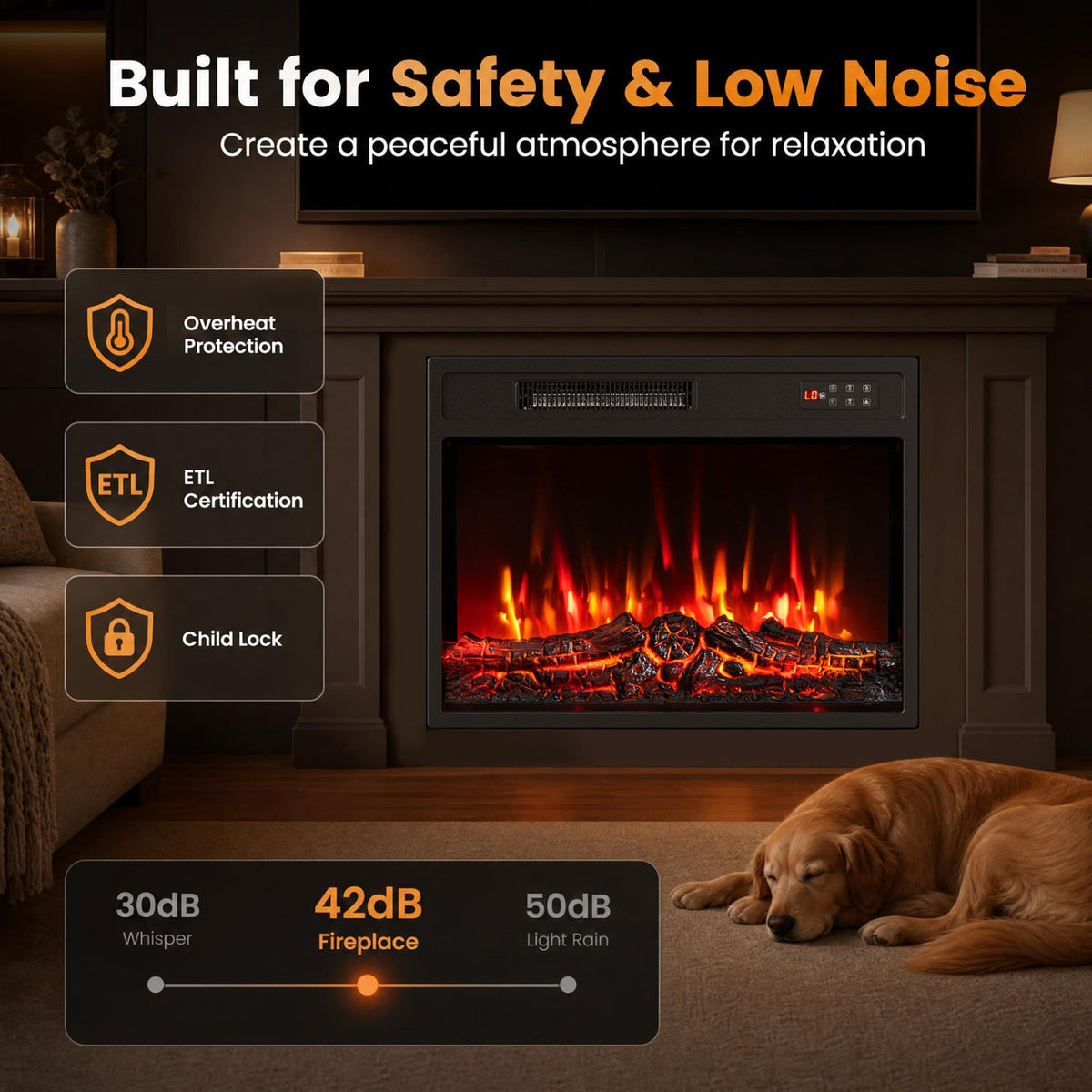 750/1500W Electric Fireplace Insert with Low Noise and Remote Control-23 inches