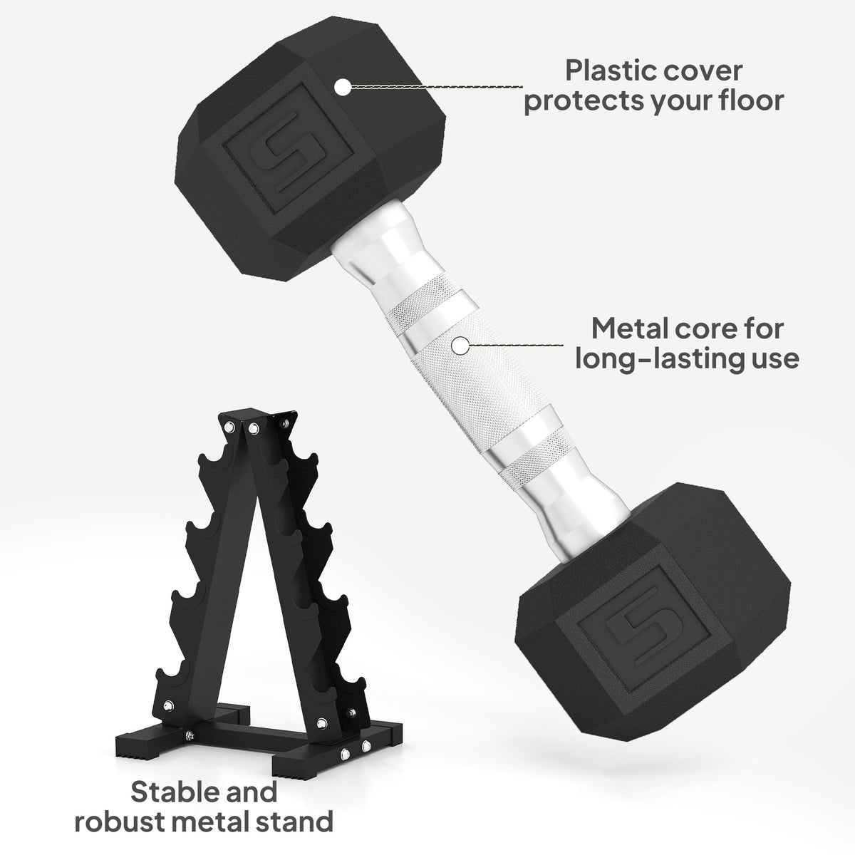 100 LBS Hex Dumbbell Set with Rack, Rubber Coated Weights with Non-Slip Handles for Home Gym Strength Training